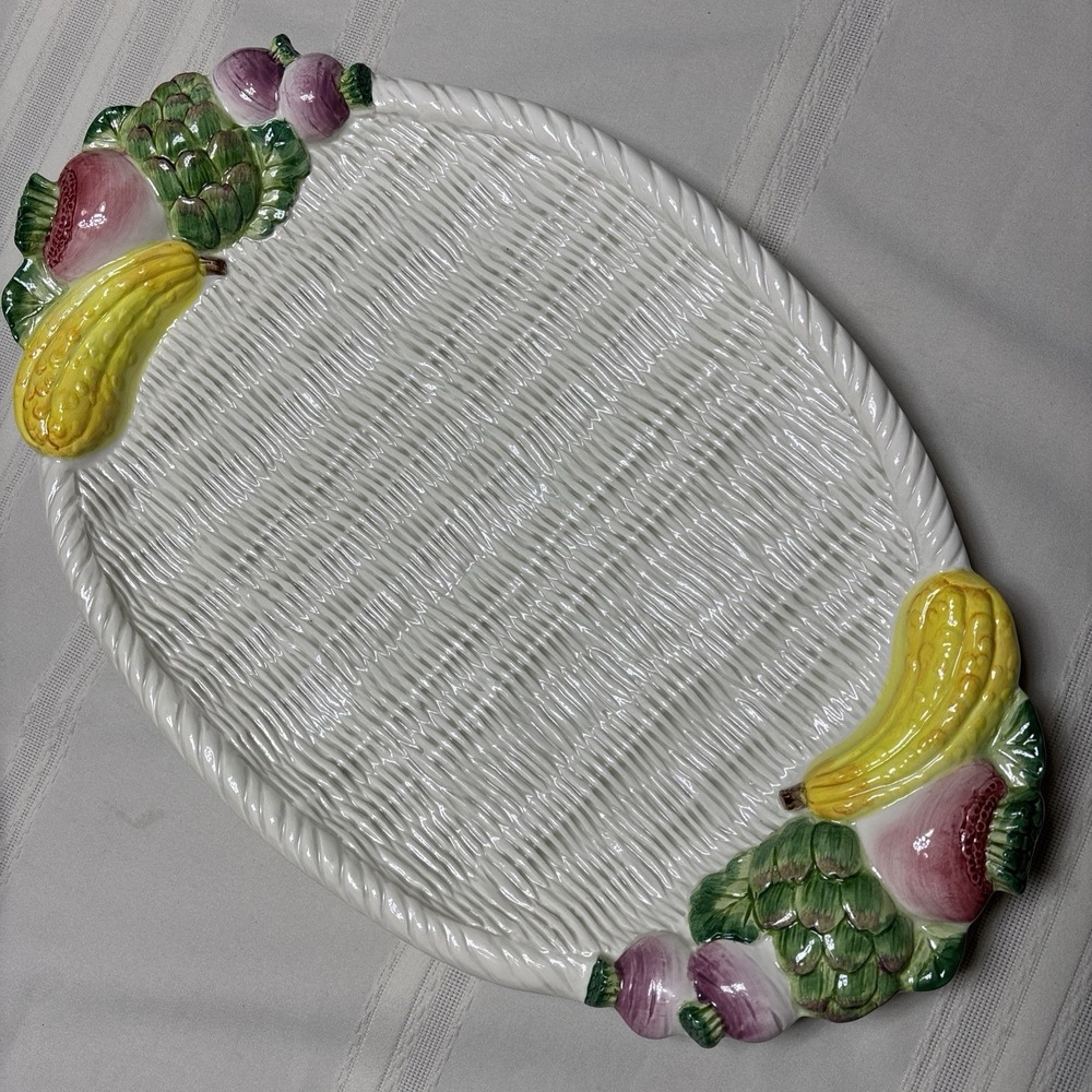 1980s Fitz and Floyd Basket Weave "Vegitable Garden" Platter